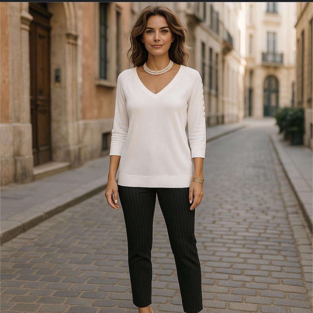 Grace Elements White & Gold Tone Grommet Knit Top
